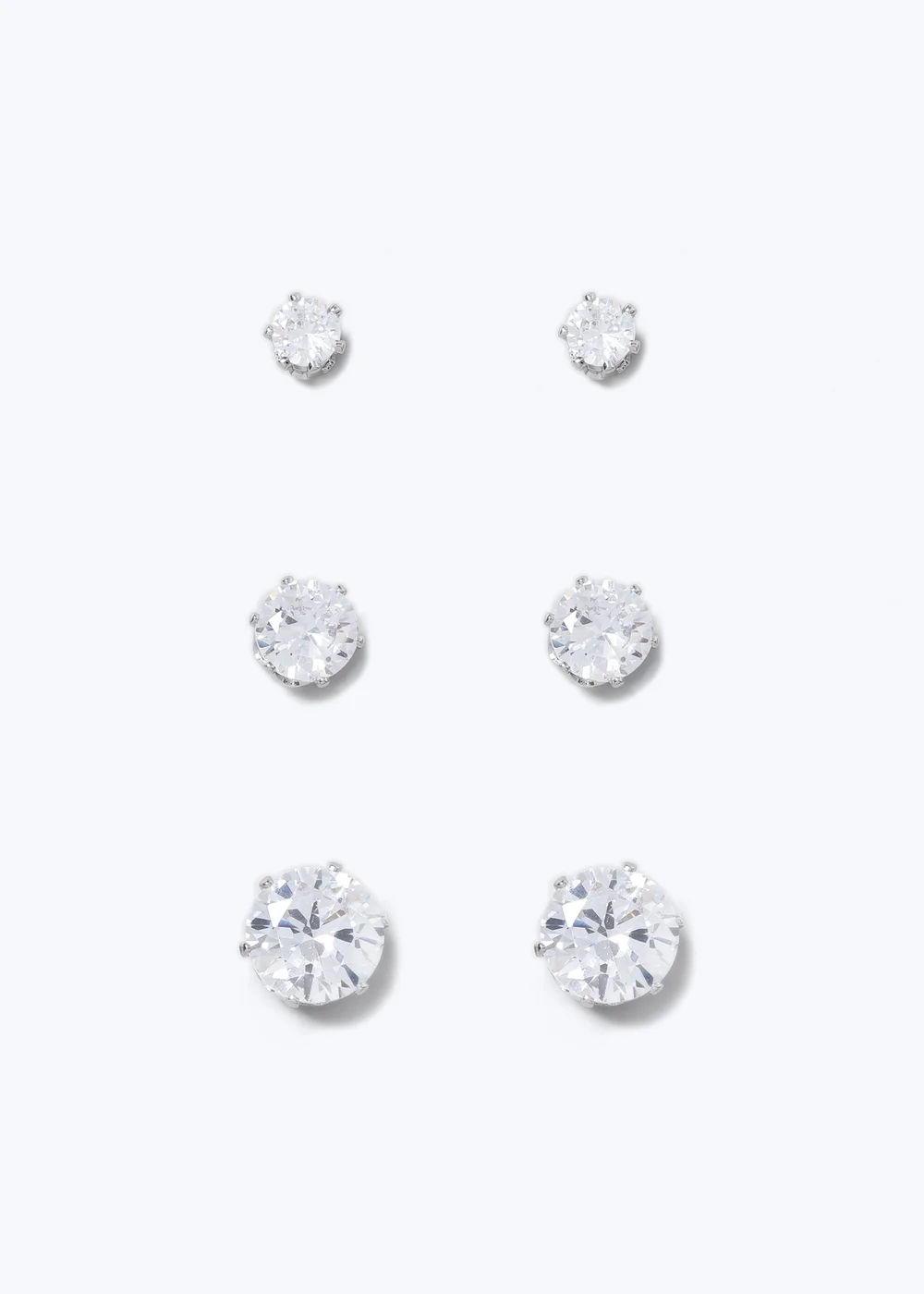 3 Pack Muse Silver Rhinestone Stud Earrings - One Size Image 1
