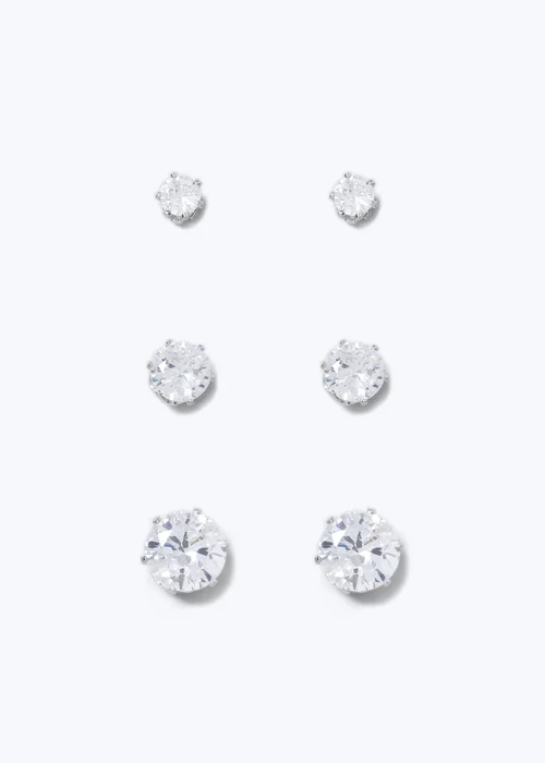 3 Pack Muse Silver Rhinestone Stud Earrings - One Size Image 1