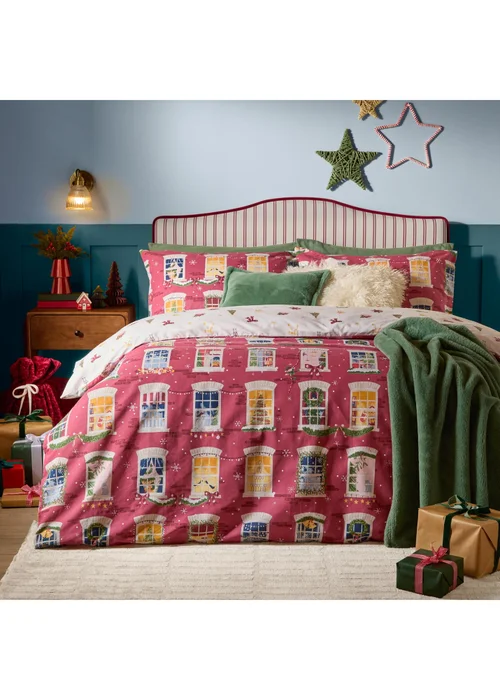 Furn Christmas Eve Double Reversible Duvet Sets Cranberry - Single Image 1