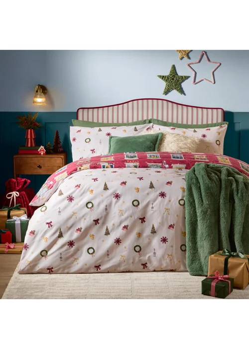 Furn Christmas Eve Double Reversible Duvet Sets Cranberry - Single Image 2