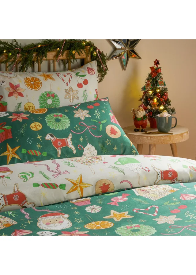 Duvet Day Festive Treats Super King Printed Soft Touch Duvet Sets Emerald