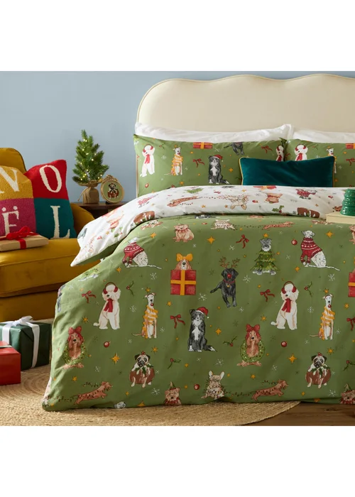Furn Christmas Pawty Super King Reversible Duvet Sets Green - Single Image 4