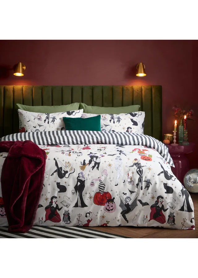 Furn Trick or Treat King Reversible Halloween Duvet Sets Monochrome