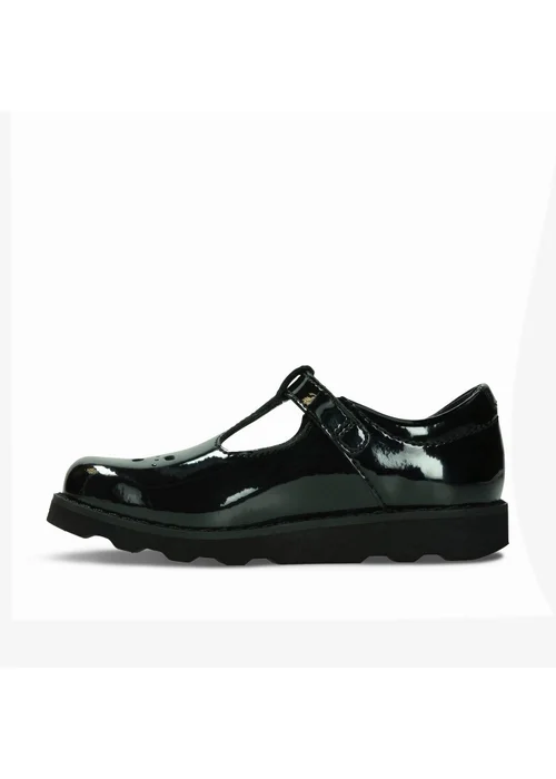 Clarks School Crown Wish Kid Black Patent Extra Wide - 9 Infants Image 2