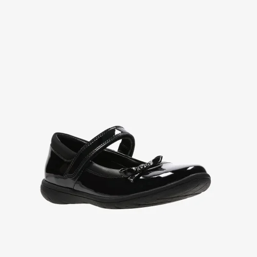 Clarks School Girls Black Venture Star Patent Narrow - 1 Image 3