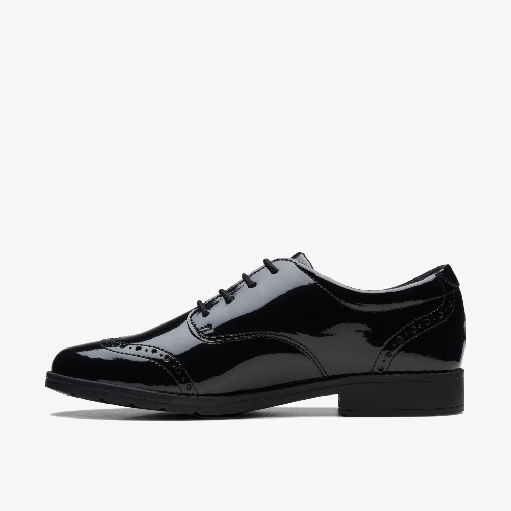 Clarks School Girls Black Sami Walk Youth Patent Wide - 3 Image 2