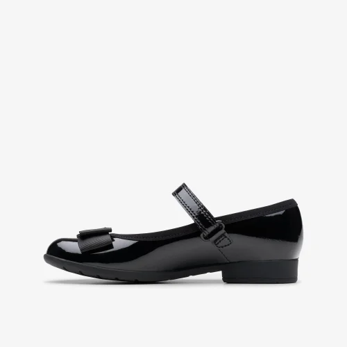 Clarks School Girls Black Scala Tap Kid Patent Extra Wide - 10 Infants Image 2