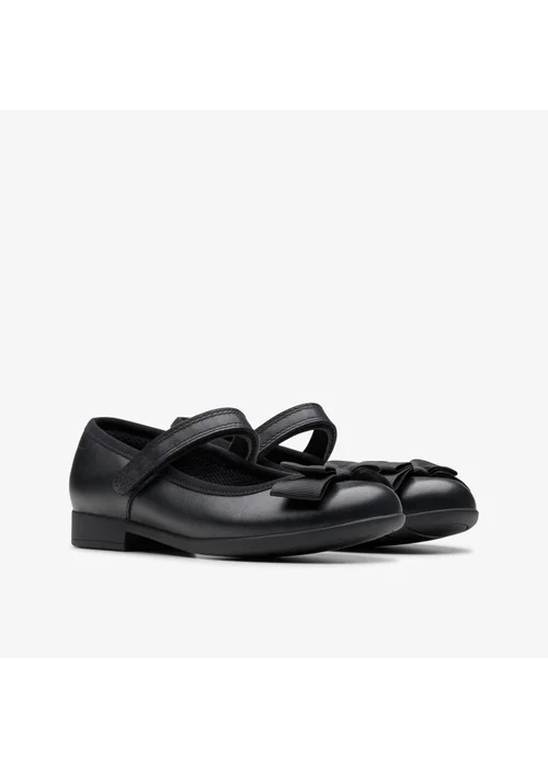 Clarks School Girls Black Scala Tap Kid Leather Extra Wide - 10 Infants Image 4