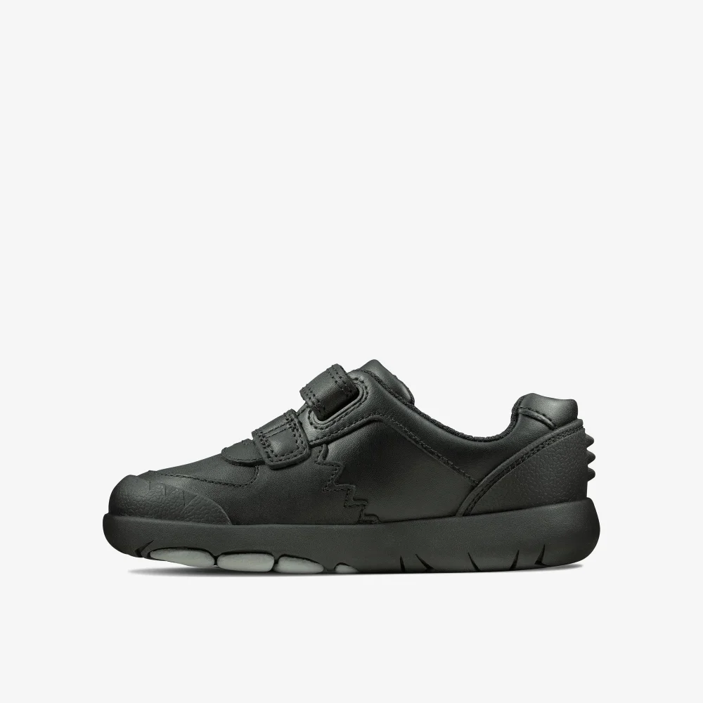 Clarks School Rex Pace Toddler Black Leather Extra Wide - 7.5 Infants Image 2