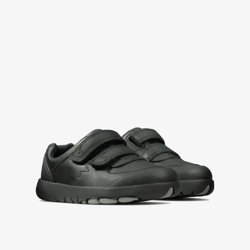 Clarks School Rex Pace Toddler Black Leather Narrow - 7 Infants Image 4