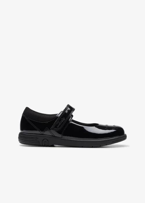 Clarks School Girls Black Jazzy Jig Kid Patent Narrow - 10 Infants Image 1