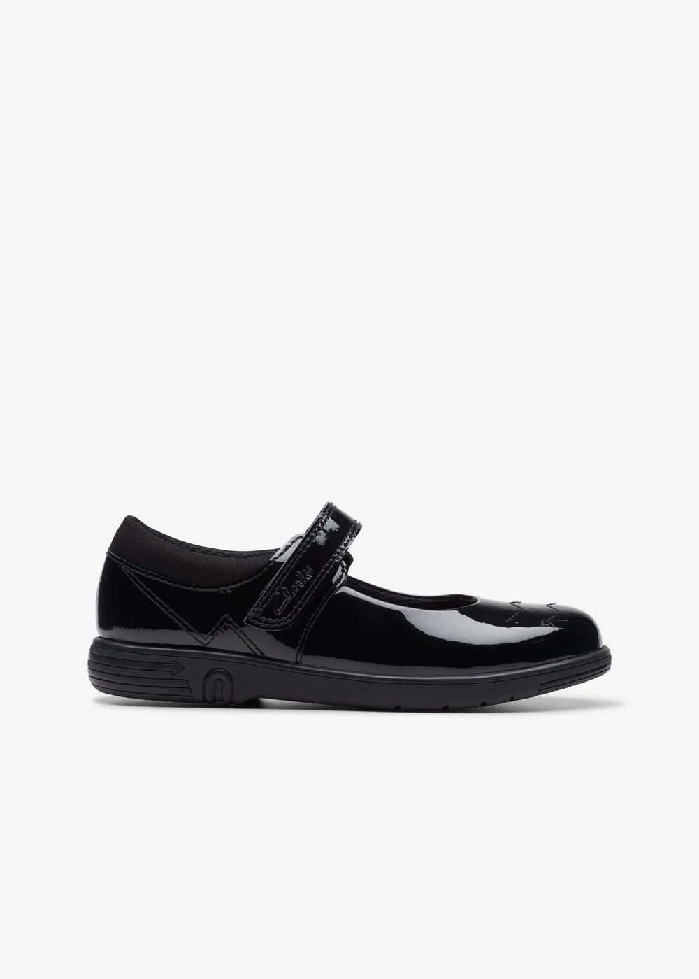 Clarks School Girls Black Jazzy Jig Kid Patent Extra Wide - 8 infants Image 1