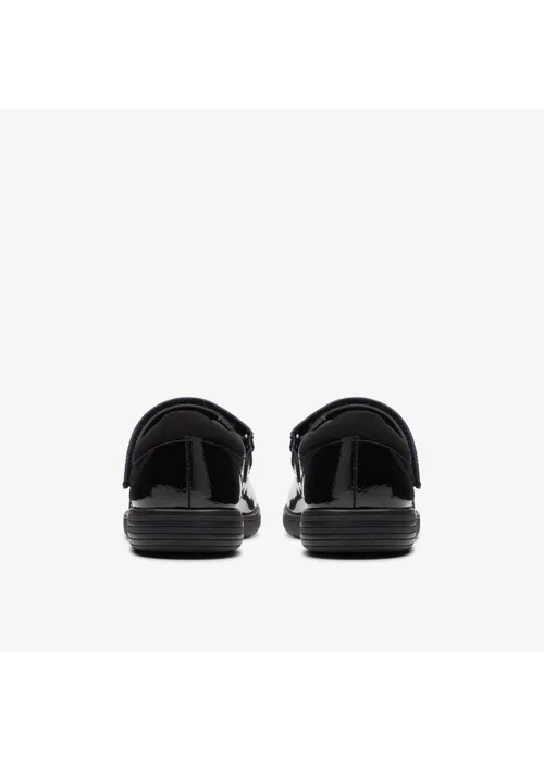 Clarks School Girls Black Jazzy Jig Kid Patent Extra Wide - 8 infants Image 5