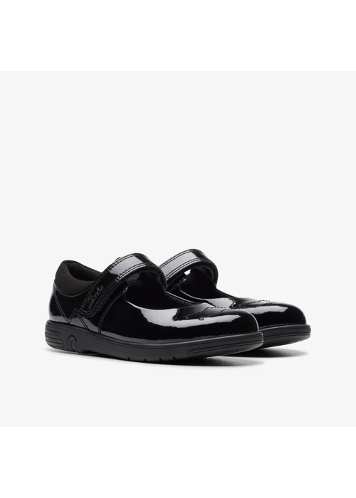 Clarks School Girls Black Jazzy Jig Kid Patent Extra Wide - 8 infants Image 4