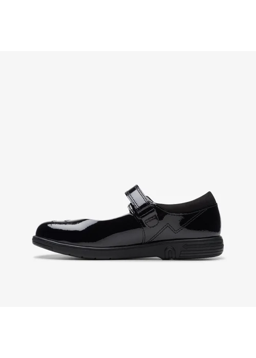 Clarks School Girls Black Jazzy Jig Kid Patent Extra Wide - 8 infants Image 2