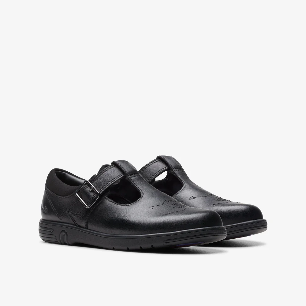 Clarks School Jazzy Tap Kid Black Leather Wide - 7 Infants Image 3