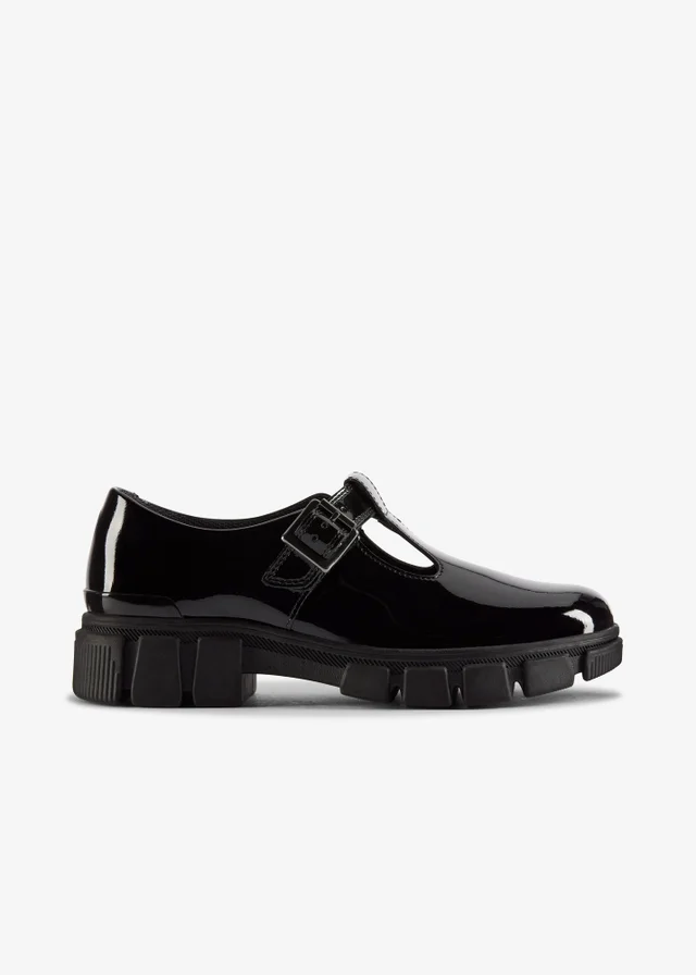Clarks School Girls Black Evyn Bar Youth Patent Wide