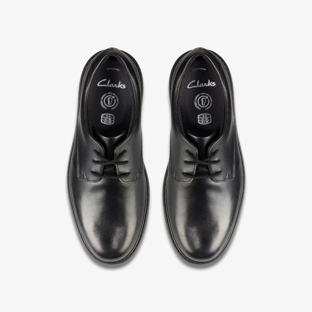 Clarks School Loxham Derby Youth Black Leather Wide - 3 Image 6