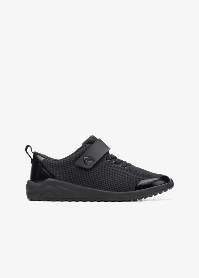 Clarks School Aeon Pace Older Black Textile Wide