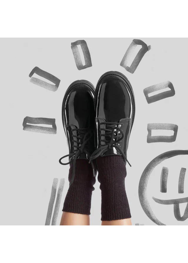 Clarks School Girls Black Prague Lace Youth Patent Standard