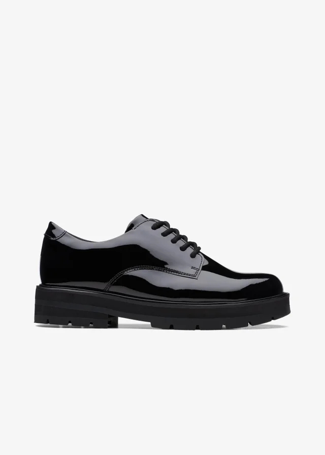 Clarks School Girls Black Prague Lace Youth Patent Standard