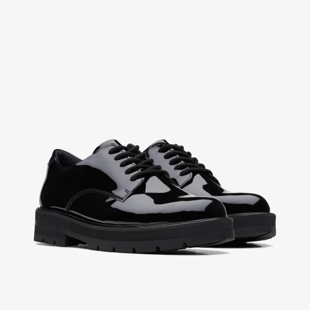 Clarks School Prague Lace Youth Black Patent Wide - 3.5 Image 5