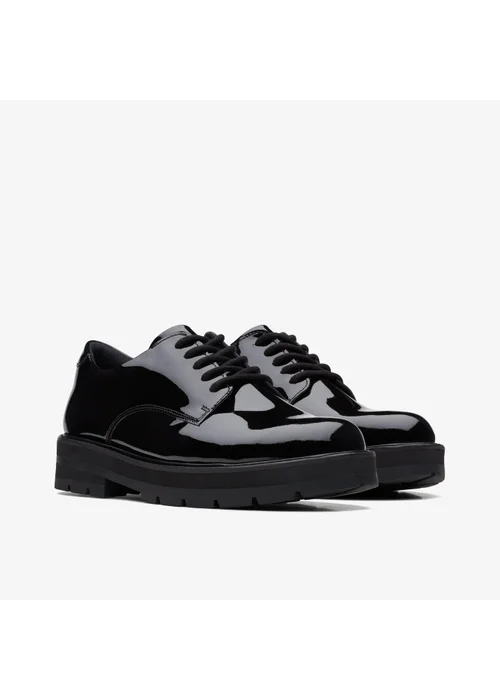 Clarks School Girls Black Prague Lace Youth Patent Wide - 3.5 Image 5