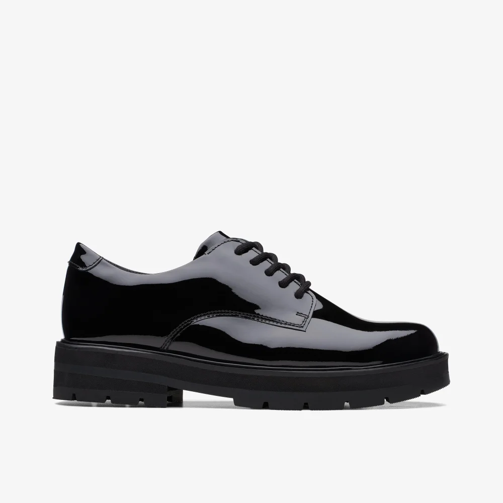 Clarks School Prague Lace Youth Black Patent Wide - 3.5 Image 1