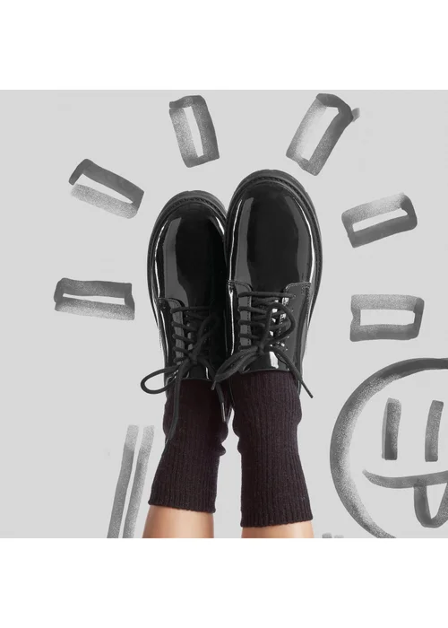 Clarks School Girls Black Prague Lace Youth Patent Wide - 3.5 Image 2
