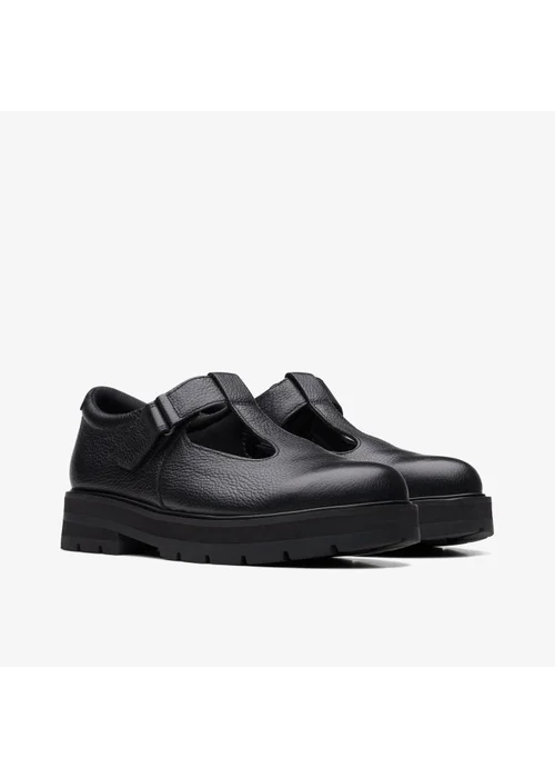 Clarks School Girls Black Prague Brill Youth Leather Wide - 5.5 Image 4