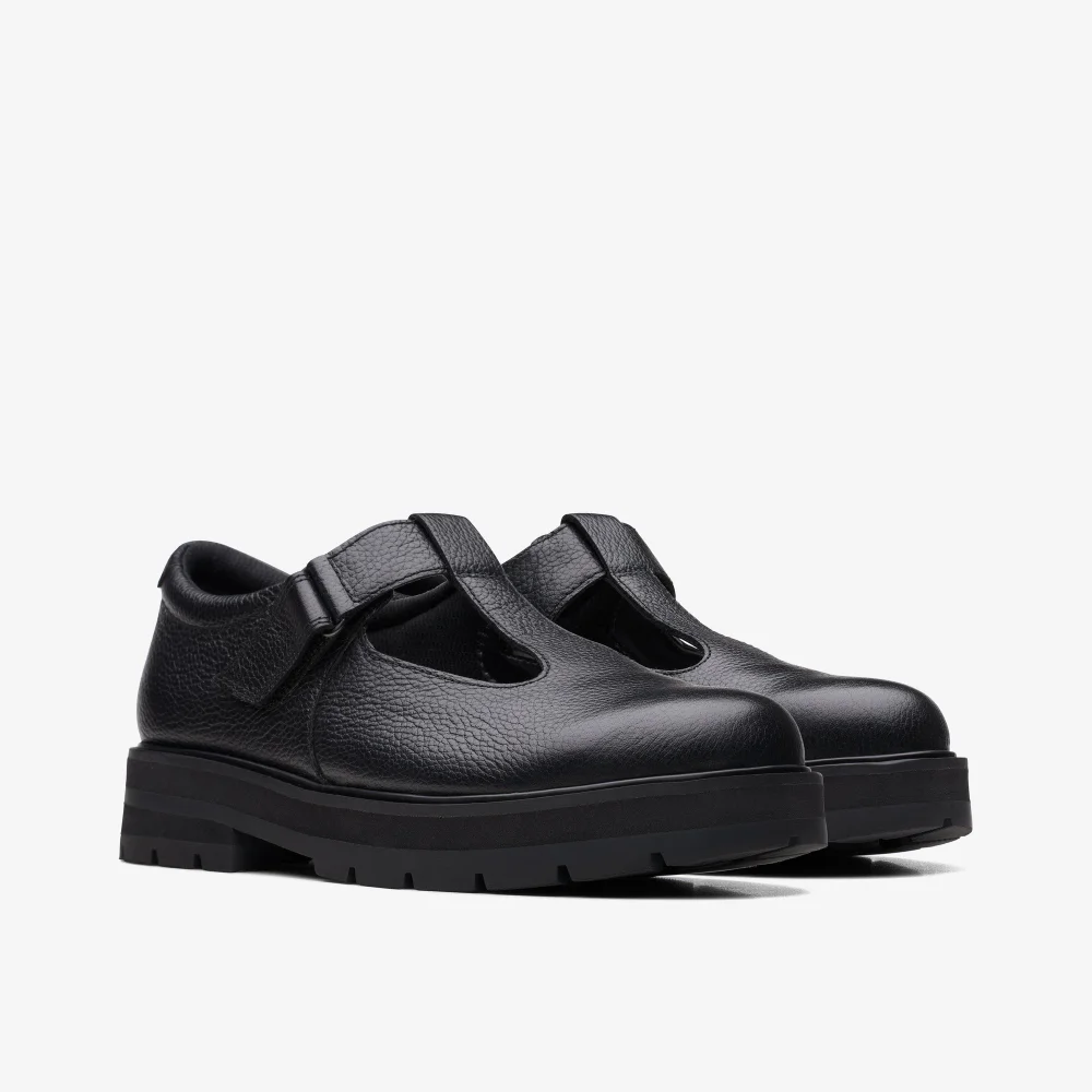 Clarks School Prague Brill Youth Black Leather Wide - 3 Image 4