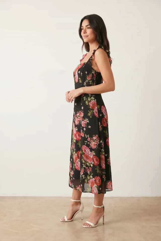 Style Cheat Strappy Rose Print Midi Dress