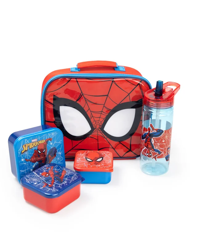 Vanilla Underground Spiderman Boys Red Eyes Lunch Bag Bottle & 3 Snack Pot (One Size)