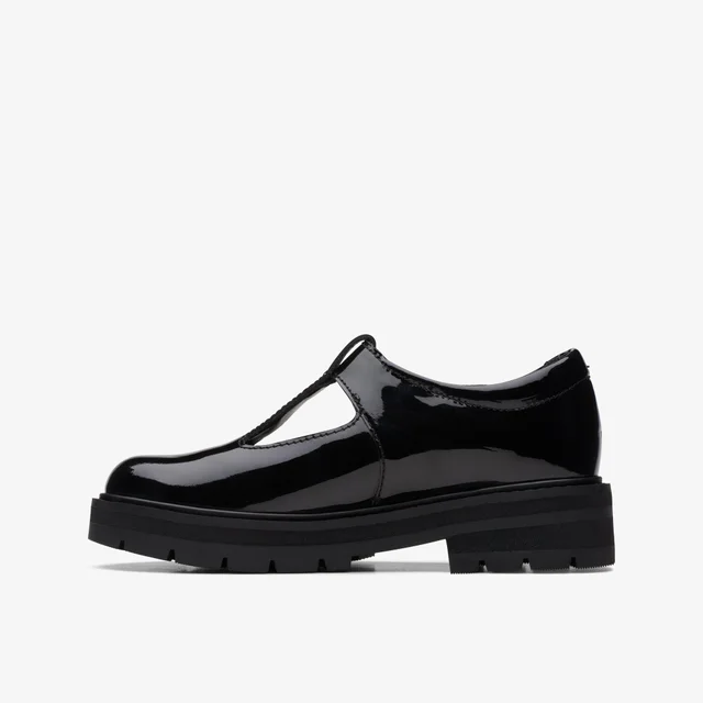Clarks School Girls Black Prague Brill Kid Patent Standard