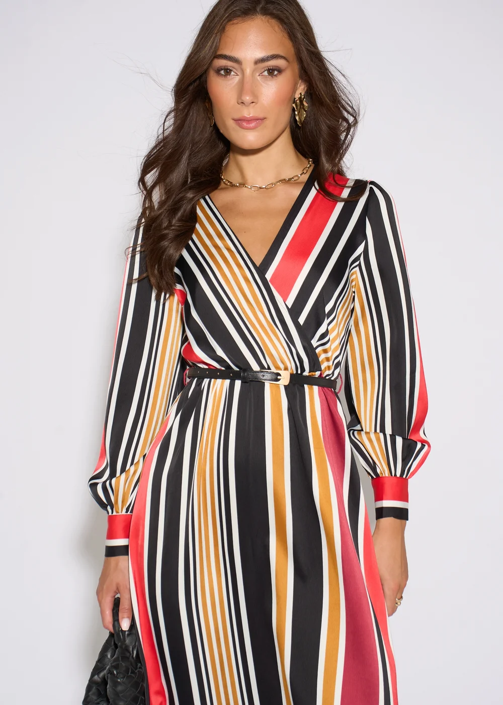 Gini London Multi Stripe Satin Wrap Midaxi Dress - 8 Image 3