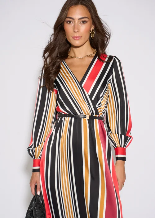 Gini London Multi Stripe Satin Wrap Midaxi Dress - 8 Image 3