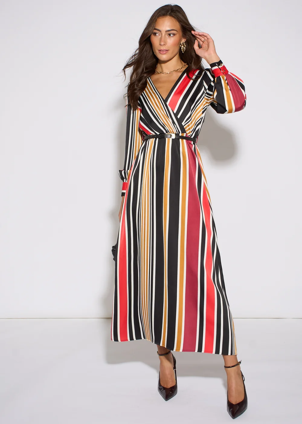 Gini London Multi Stripe Satin Wrap Midaxi Dress - 8 Image 1