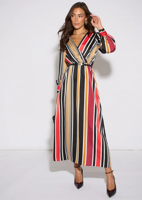 Gini London Multi Stripe Satin Wrap Midaxi Dress - 8 Image 1