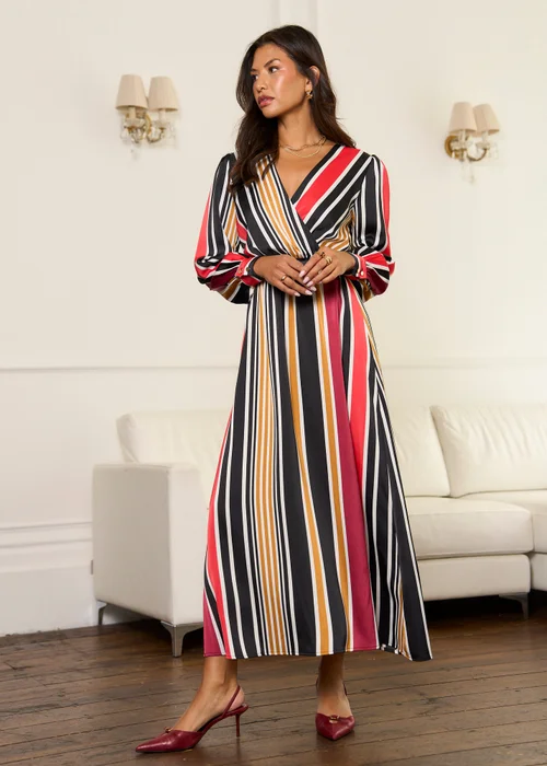 Gini London Multi Stripe Satin Wrap Midaxi Dress - 8 Image 5