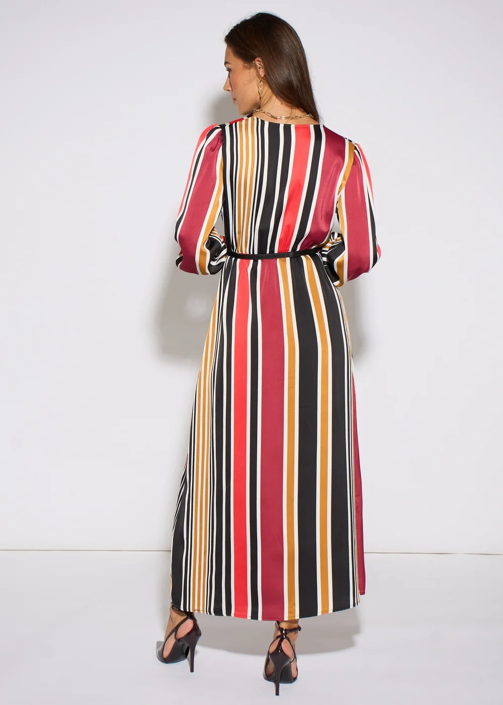 Gini London Multi Stripe Satin Wrap Midaxi Dress - 8 Image 2