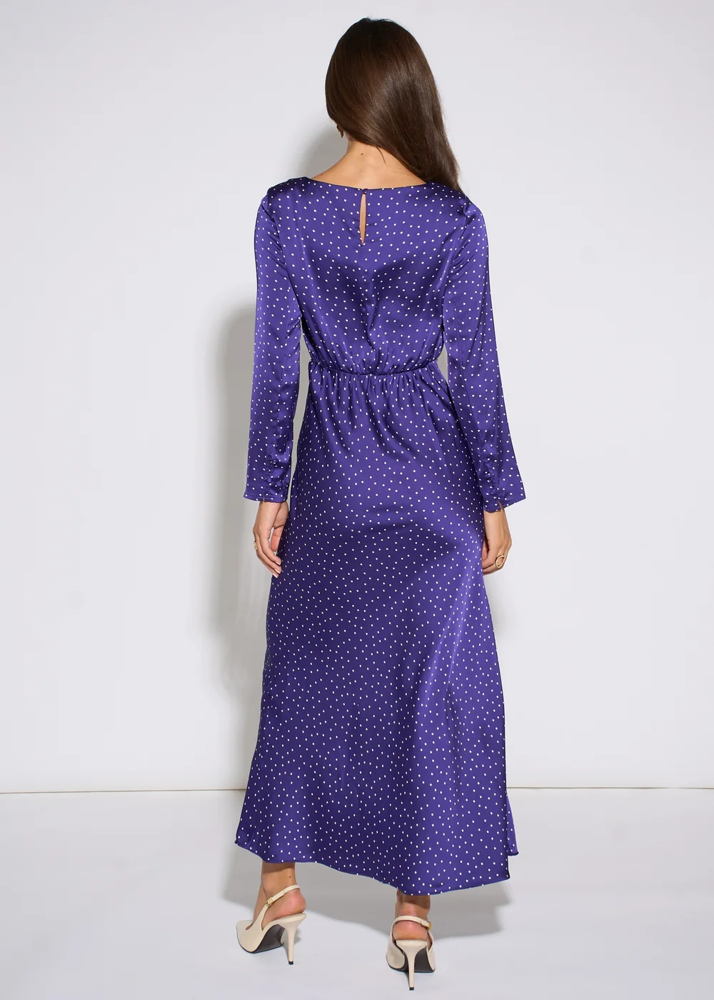 Gini London Blue Spot Long Sleeves Satin Midi Dress - 12 Image 2