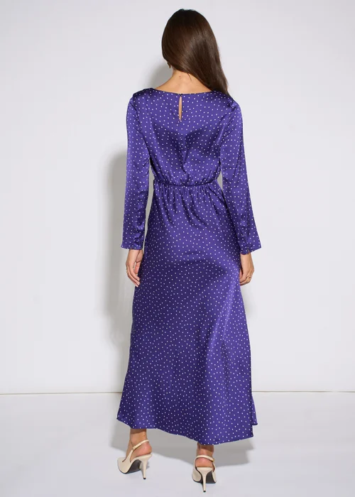 Gini London Blue Spot Long Sleeves Satin Midi Dress - 12 Image 2