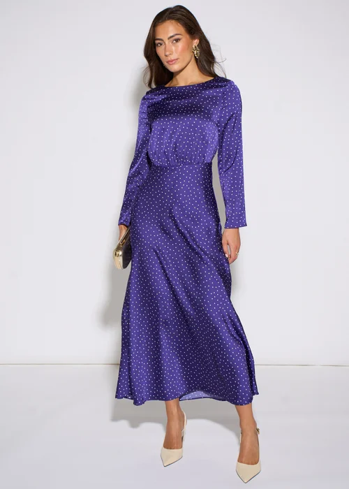 Gini London Blue Spot Long Sleeves Satin Midi Dress - 12 Image 1