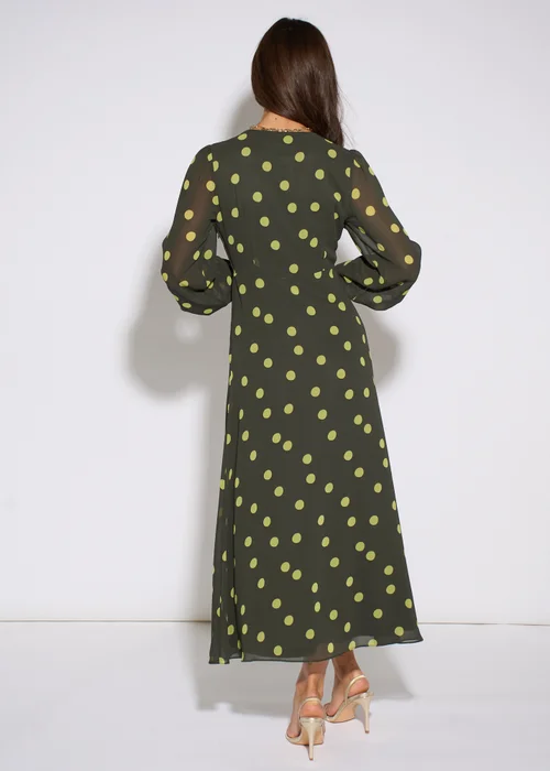 Gini London Green Lime Spot V Neck Midi Dress - 10 Image 2