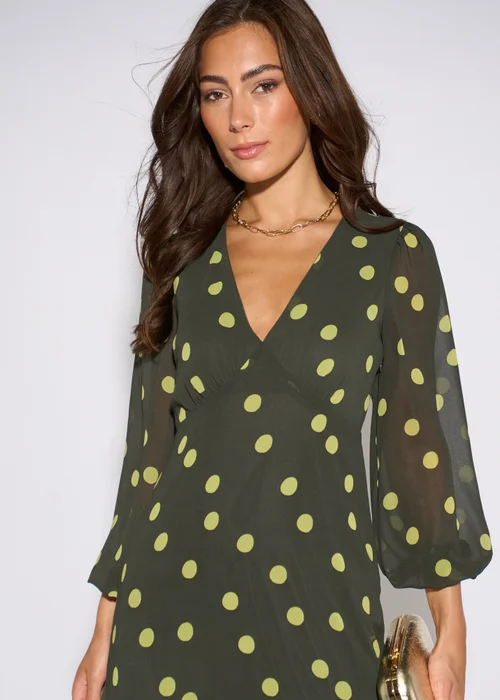 Gini London Green Lime Spot V Neck Midi Dress - 10 Image 3