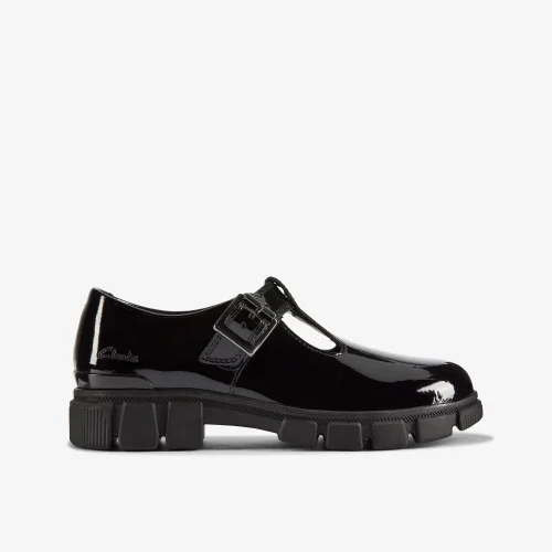 Clarks School Girls Black Evyn Bar Kid Patent Wide - 10.5 Infants Image 1