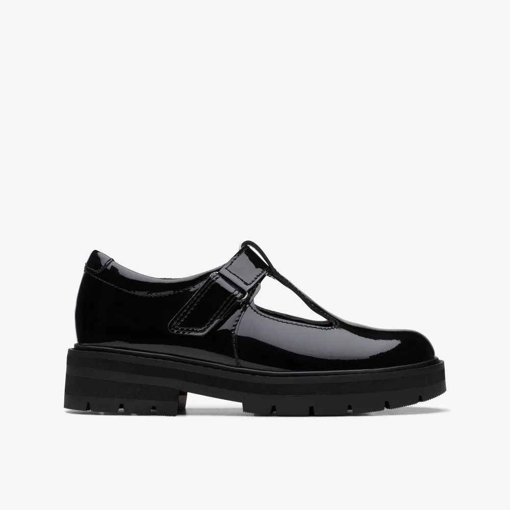 Clarks School Girls Black Prague Brill Kid Patent Wide - 11 Infants Image 1
