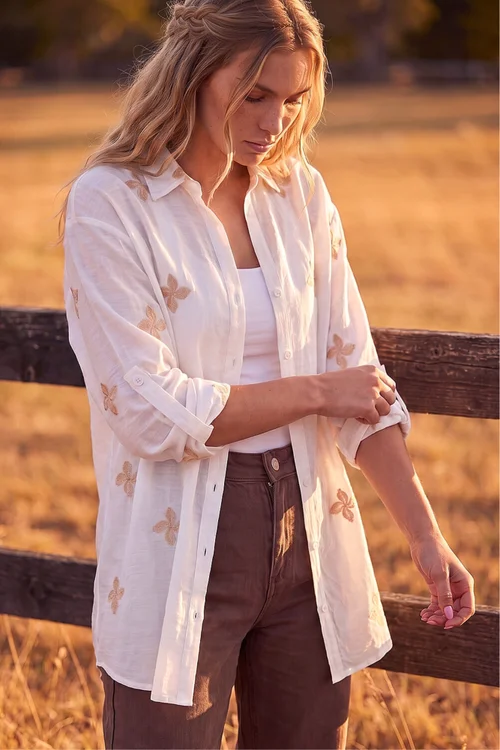Roman Ivory Floral Embroidered Shirt - 12 Image 2