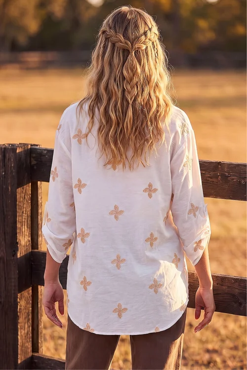 Roman Ivory Floral Embroidered Shirt - 12 Image 4
