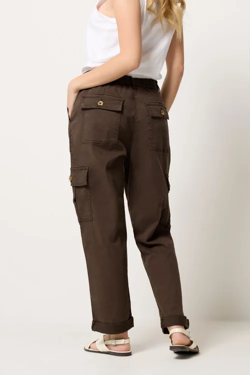 M&Co Chocolate Brown Cargo Trousers - 16/L27 Image 4